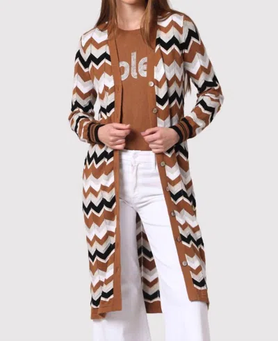 Minnie Rose Chevron Pointelle Duster In Neutral Multi In Brown