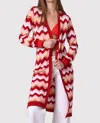 Minnie Rose Chevron Pointelle Duster In Red Multi In Animal Print