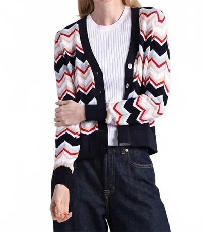 Minnie Rose Chevron V-neck Cardigan In Navy Combo In Multi