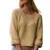 MINNIE ROSE CHUNKY TAPE COTTON BLEND TEXTURED CREW PULLOVER SWEATER IN BANANA YELLOW