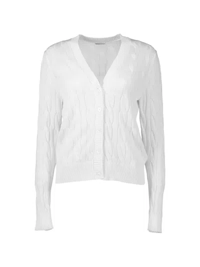 Minnie Rose Classic Cable Cardigan In White