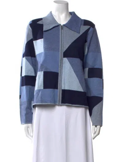 Pre-owned Minnie Rose Colorblock Pattern Open Front Sweater In Blue