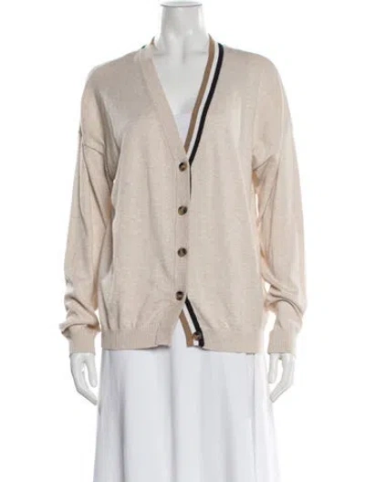 Pre-owned Minnie Rose Colorblock Pattern V-neck Sweater W/ Tags In Neutrals