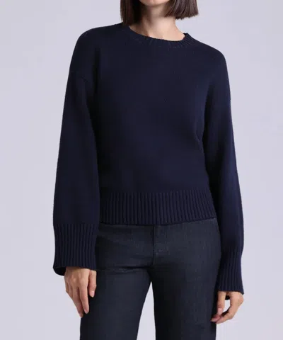 Minnie Rose Cotton Blend Boxy Crew Sweater In Navy In Blue