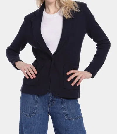 Minnie Rose Cotton Blend Fitted Blazer In Navy In Blue