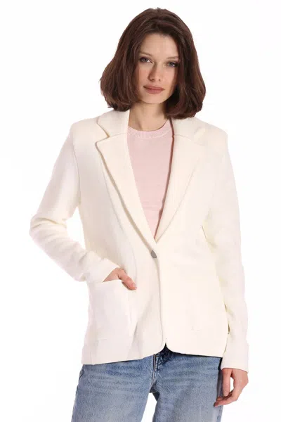 Minnie Rose Cotton Blend Fitted Blazer In White