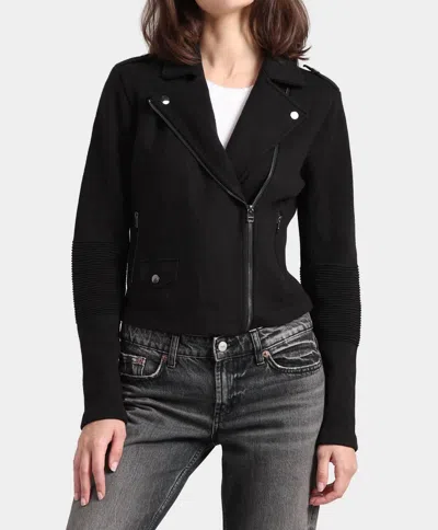 Minnie Rose Cotton Blend Moto Jacket In Black