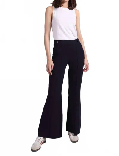 Minnie Rose Cotton Blend Wide Leg Knit Pant In Navy In Black