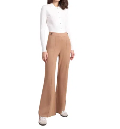 Minnie Rose Cotton Blend Wide Leg Pant In Camel In Brown