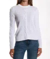 Minnie Rose Cotton Cable Cashmere Sweater In White In White