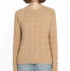 MINNIE ROSE COTTON CABLE CREW SWEATER IN BROWN SUGAR