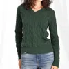 Minnie Rose Frayed Cable-knit Sweater In Pine