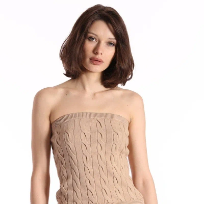 Minnie Rose Cotton Cable Strapless Top In Neutral