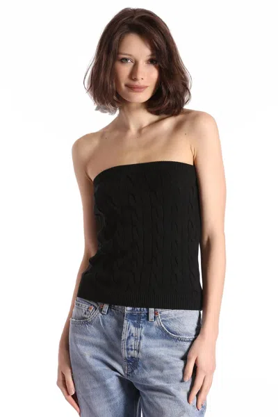 Minnie Rose Cotton Cable Strapless Top In Black