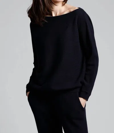 Minnie Rose Cotton Cashmere Asymmetrical Shaker Sweater In Navy In Blue