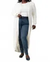 Minnie Rose Cotton / Cashmere Belted Ribbed Long Cardigan - Plus Size In White In White