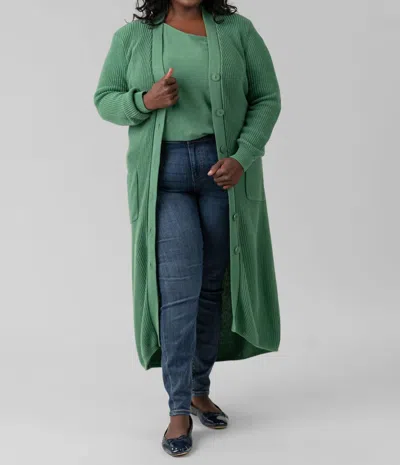 Minnie Rose Cotton / Cashmere Belted Ribbed Long Cardigan - Plus Size In Golf Green