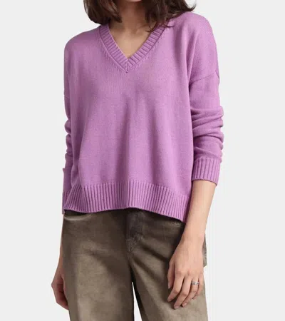 Minnie Rose Cotton Cashmere Boxy V-neck Sweater In Purple Heart