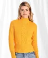 Minnie Rose Cotton Cashmere Cable Turtleneck Sweater In Orange