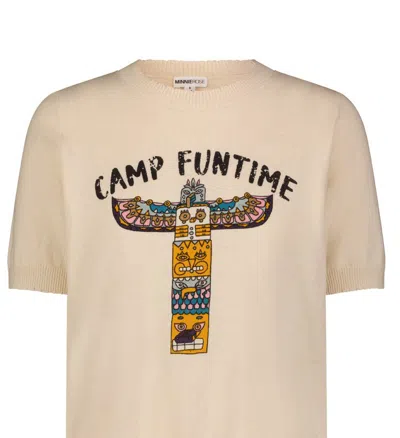 Minnie Rose Cotton Cashmere Camp Funtime Frayed Tee Final Sale In Brown