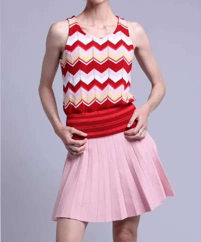 Minnie Rose Cotton Cashmere Chevron Pointelle Tank Top In Red Chevron In Green