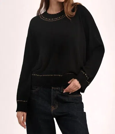 Minnie Rose Cotton Cashmere Frayed Crew Sweater In Black