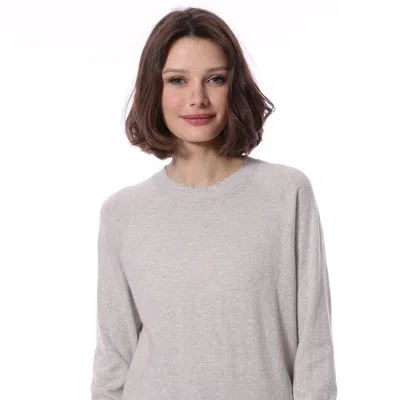 Minnie Rose Cotton Cashmere Frayed Edge Crew In Gray