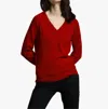 Minnie Rose Cotton Cashmere Frayed Edge V-neck Sweater In Lava Red In Red