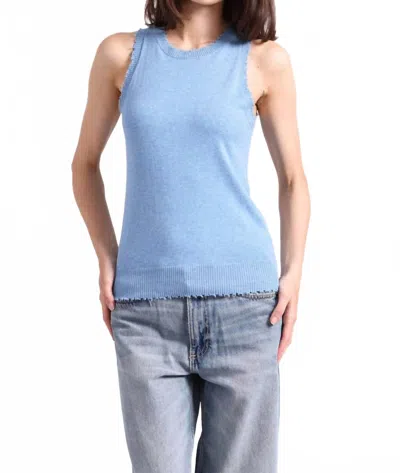 Minnie Rose Cotton Cashmere Frayed Tank In Cameo Blue In Multi