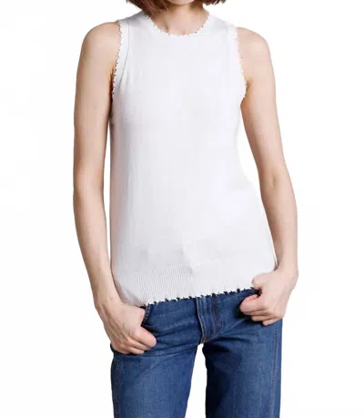 Minnie Rose Cotton Cashmere Frayed Tank In White