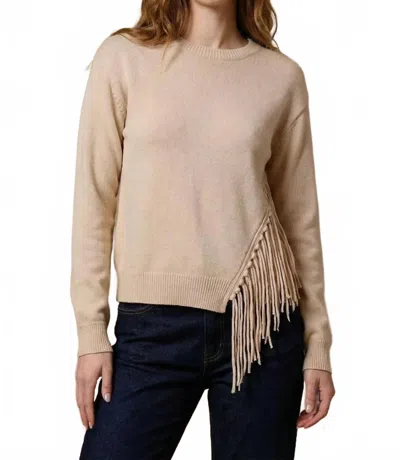Minnie Rose Cotton Cashmere Fringe Trim Sweater In Brown Sugar In Neutral