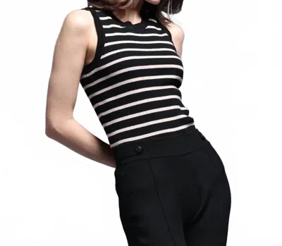 Minnie Rose Cotton Cashmere Full Needle Striped Tank Top In Black/brown Sugar