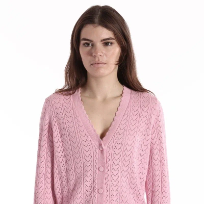 Minnie Rose Cotton Cashmere Heart Pointelle Scalloped Cardigan In Pink