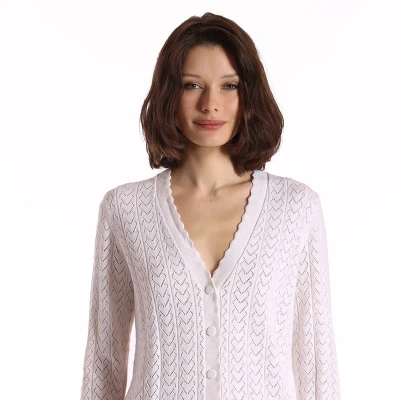 Minnie Rose Cotton Cashmere Heart Pointelle Scalloped Cardigan In White