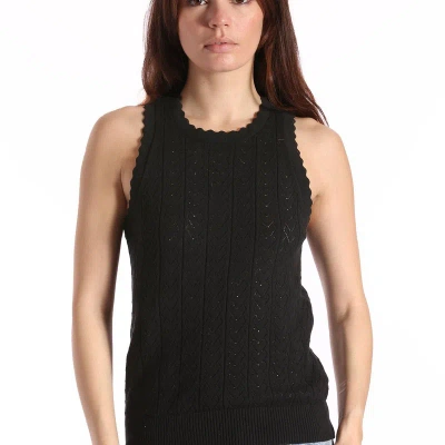 Minnie Rose Cotton Cashmere Heart Pointelle Scalloped Tank In Black