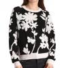 Minnie Rose Cotton Cashmere Long Sleeve Reversible Floral Crewneck Sweater In Black