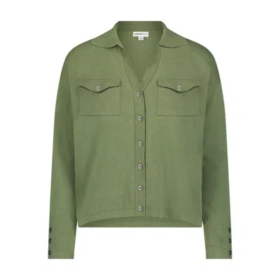 Minnie Rose Cotton Cashmere Long Sleeve Solid Camp Shirt In Green