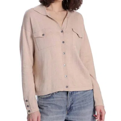 Minnie Rose Cotton Cashmere Long Sleeve Solid Camp Shirt In Brown Sugar In Blue