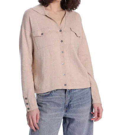 MINNIE ROSE COTTON CASHMERE LONG SLEEVE SOLID CAMP SHIRT IN BROWN SUGAR