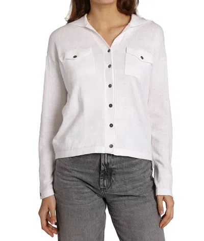 Minnie Rose Cotton Cashmere Long Sleeve Solid Camp Shirt In White