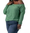 Minnie Rose Cotton Cashmere Off-the-shoulder Sweater - Plus Size In Golf Green In Green