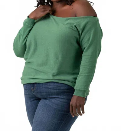 Minnie Rose Cotton Cashmere Off-the-shoulder Sweater - Plus Size In Golf Green