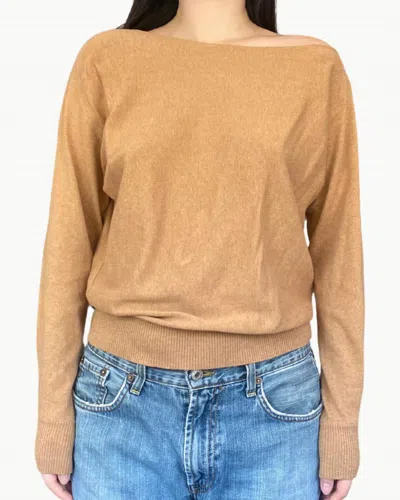 Minnie Rose Cotton Cashmere Off The Shoulder Top In Camel In Brown
