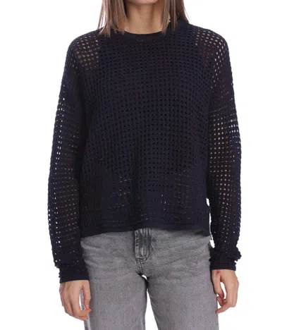 Minnie Rose Cotton Cashmere Open Stitch Pullover Top In Navy In Blue