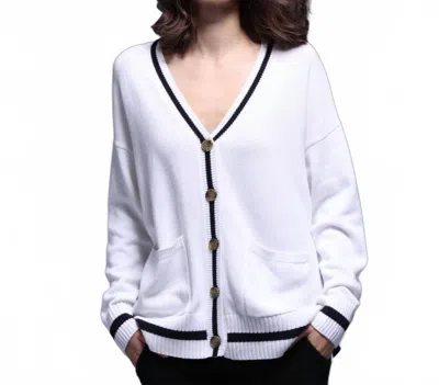 Minnie Rose Cotton Cashmere Oversized Cardigan With Tipping In White