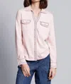 Minnie Rose Cotton Cashmere Pearl Button Shirt With Stitching In Lotus In Pink