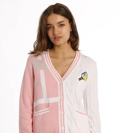 Minnie Rose Cotton Cashmere Pickleball Mixed Media Cardigan In Pink