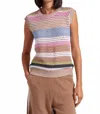 Minnie Rose Cotton Cashmere Plaited Mesh Stripe Muscle Tank Top In Camel Multi In Brown