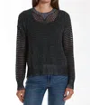 Minnie Rose Cotton Cashmere Plaited Mesh Sweater In Black In Black