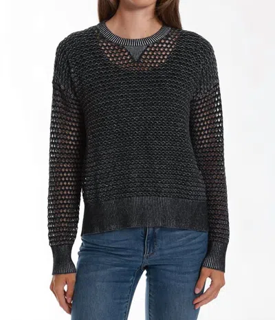 Minnie Rose Cotton Cashmere Plaited Mesh Sweater In Black